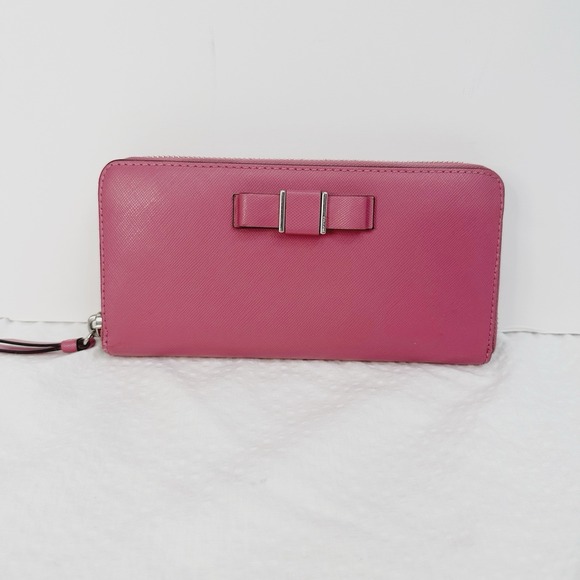 Coach Handbags - Pink Coach Wallet‎ Darcy Bow Accordion Zip Pink Leather Zip Around Clutch